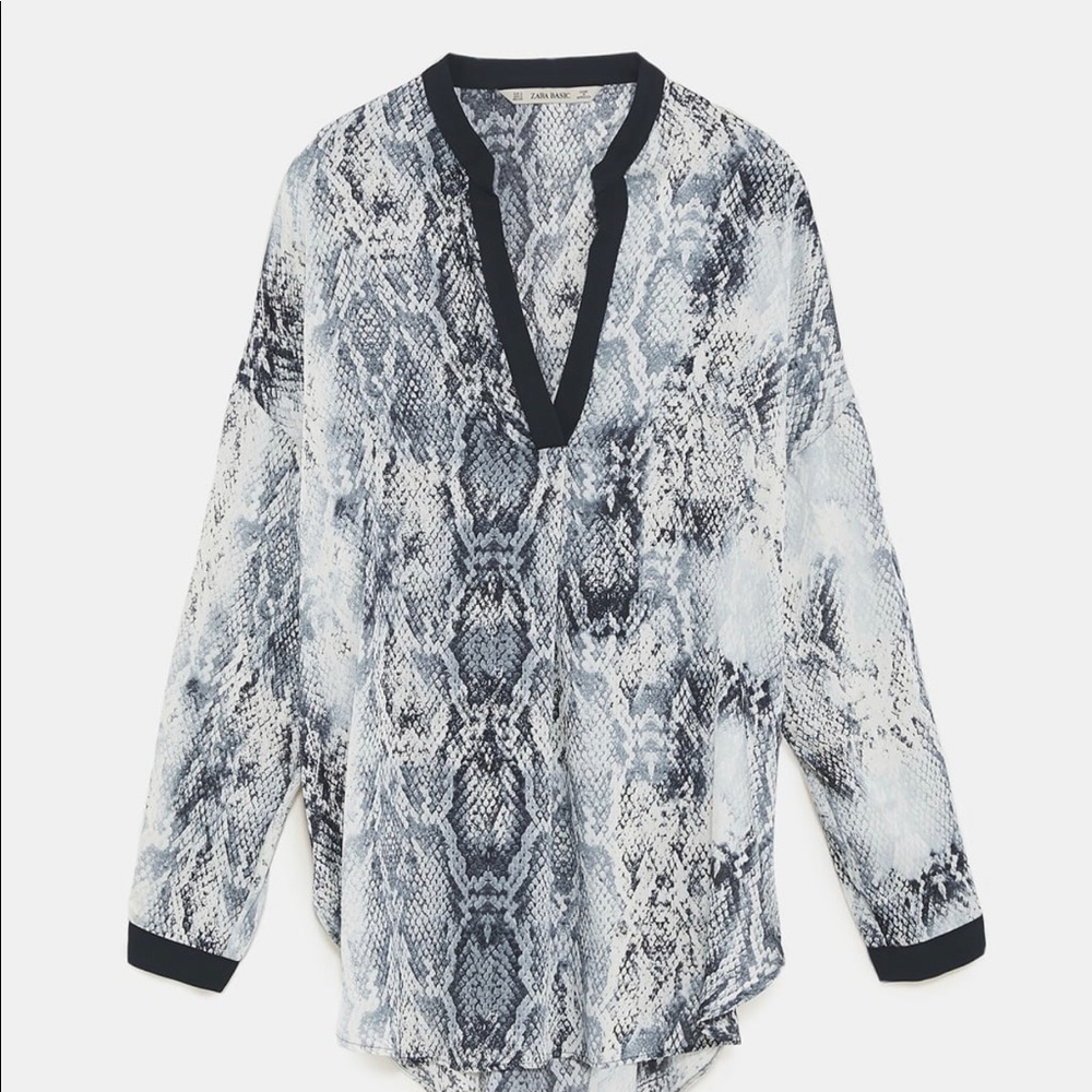 Zara Black Snake Skin Animal Print Blouse